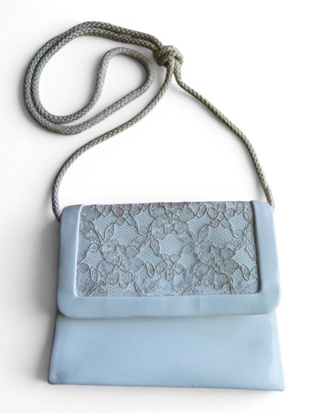 Girls White Vinyl Lace Mini Crossbody Bag Flower Girl